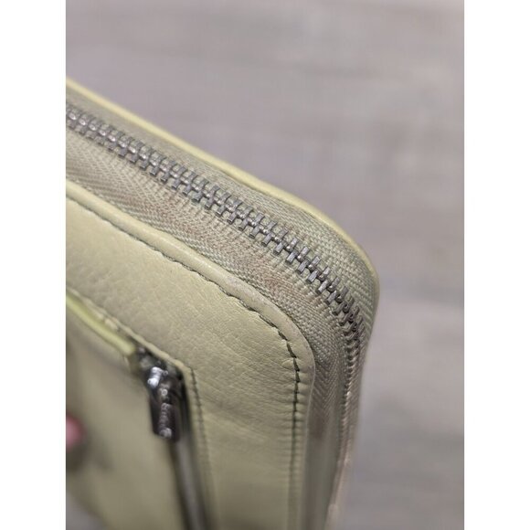 Fossil Light Yellow Green Leather Womens Zip Around Wallet Clutch Wristlet Retro - Picture 14 of 16